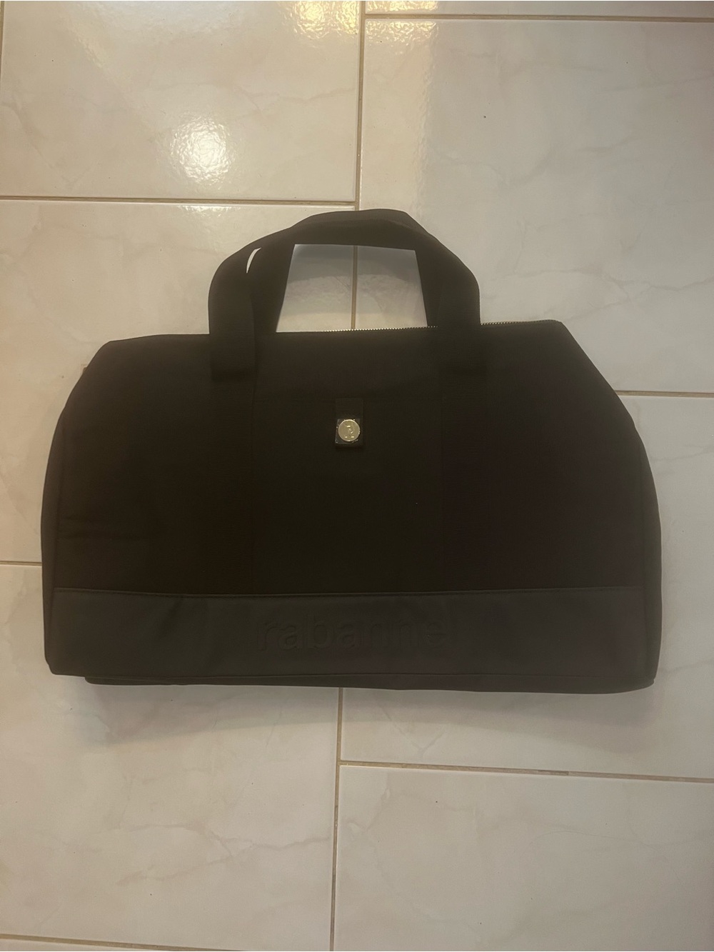 Rabanne Women’s Black Weekender Bag with Top Strap Handles